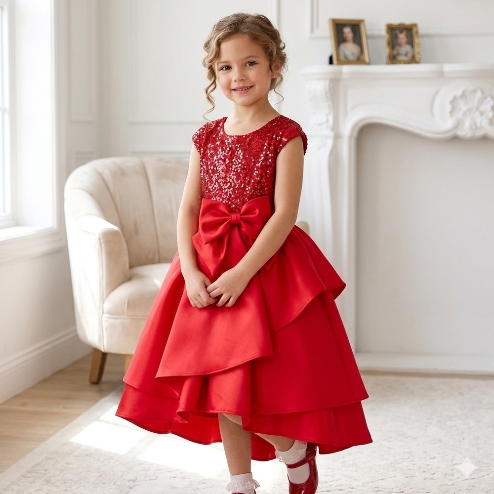 NWT Bonnie Jean Red Sequin High-Low Party Dress - Girls Size 14